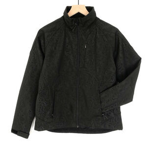 DOUBLE DIAMOND Jacket Women's Sz S Black Tonal Floral Full Zip SOFT Fleece Lined